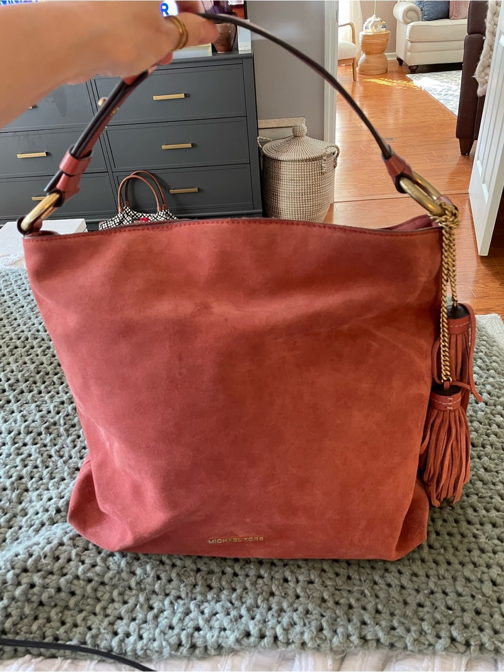 NEW! Michael Kors Suede Hobo Bag in Rust Tan with Tassel - Picture 11 of 13